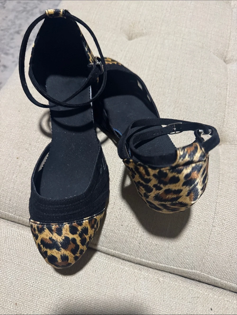Ankle-Strap Leopard Print Heels - Black and Brown